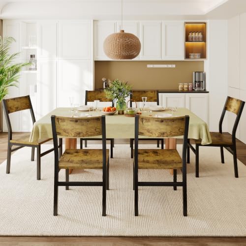 Feonase Dining Chairs Set of 6, Modern Kitchen Chairs with Ergonomic Backrest, MDF Board and Metal Legs, Dinner Chairs for Dining Room, Kitchen and Living Room, Walnut — Rustic Brown (2)