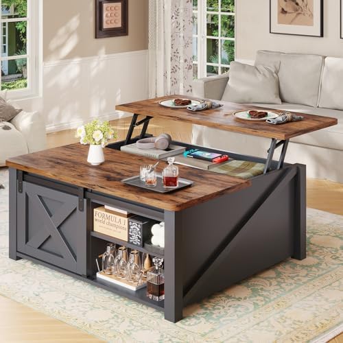 SEDETA 31.5" Lift Top Coffee Table with Storage, Square Coffee Tables for Living Room, Farmhouse Coffee Table with Large Hidden Storage Compartment and Adjustable Shelves, Black — Black (10)