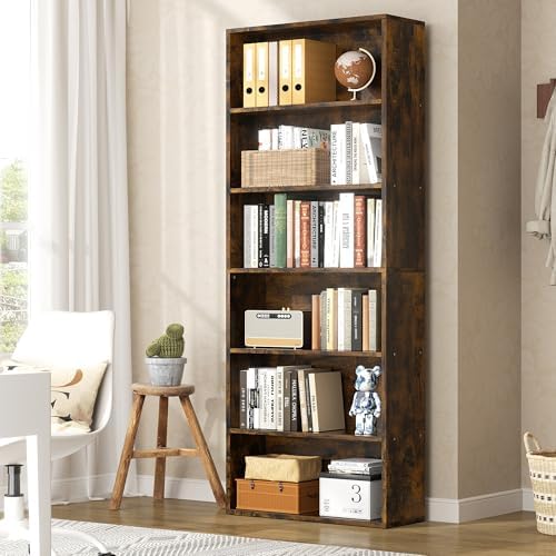 6-Tier Bookshelf, Modern Open Bookcase,6 Shelf Display Storage Shelves Floor Standing, 71 inches Tall Shelves for Home Office, Black — Brown (2)
