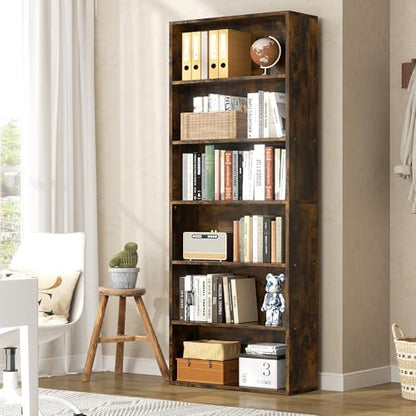 6-Tier Bookshelf, Modern Open Bookcase,6 Shelf Display Storage Shelves Floor Standing, 71 inches Tall Shelves for Home Office, Black — Brown (2)