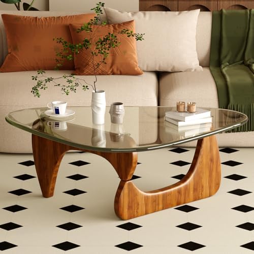 Coffee Table for Living Room Mid Century Modern Center Table with Glass Top and Wood, 36 Inch, Brown/Walnut — Brown/Walnut / 36 Inch (10)