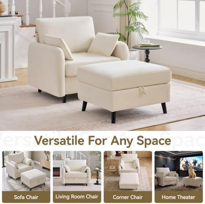 41" Oversized Accent Chair with Storage, Single Sofa for Living Room Beige | Modern Accent Chairs with Storage, Deep Seat Armchair Upholstered Comfy Reading Chair for Living Room, Bedroom, Chenille