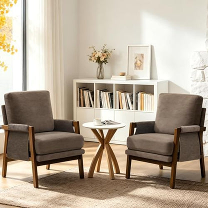 RNKSFX Cream Accent Chair for Bedroom & Living Room, Mid Century Modern Accent Arm Chair, Upholstered Anthropologie Accent Chair with Solid Wood Frame, Fabric