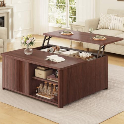 SEDETA 31.5" Lift Top Coffee Table with Storage, Square Coffee Tables for Living Room, Farmhouse Coffee Table with Large Hidden Storage Compartment and Adjustable Shelves, Black — Walnut (2)