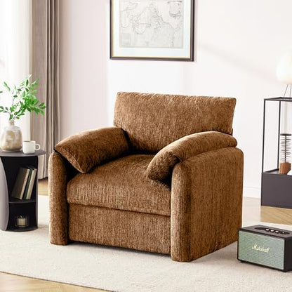 Howjoe Chenille Oversized Armchair, 38.6" Wide Accent Chairs for Living Room & Bedroom Modern Lounge Chair, Upholstered Mid-Century Reading Chair, Comfy Living Room Chair, Single Sofa Chair, Beige