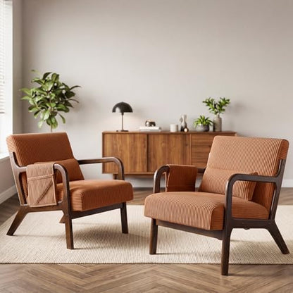 DUMOS Mid Century Modern Accent Chair, Upholstered Armchair with Lumbar Pillow and Solid Wood Frame, Comfy Reading Chair for Small Living Room, Bedroom, Guest Room, Navy Blue