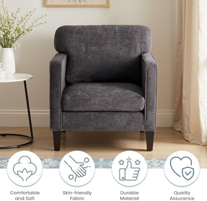 DUMOS Dark Grey Modern Accent Chairs for Living Room, Corner Chairs for Adults, Reading Armchair with Armrest and Backrest, Comfy Lounge Seating for Bedroom Reception Waiting Room