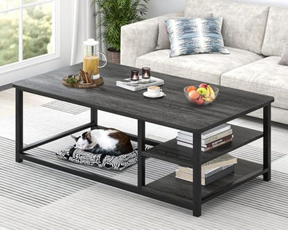 EXCEFUR Modern Coffee Table, Rustic Wood and Metal Living Room Table with Storage Shelf, Industrial Brown, 47 Inch — Grey (2)