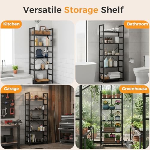 DUMOS 5-Tier Bookshelf, Modern Tall Bookcase Book Shelf | Open Storage Display Shelf for Living Room, Bedroom, Home Office, Narrow Standing Shelving Unit for Books, CDs, Décor Black