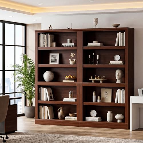 Unikito Bookshelf, 5 Tier Book Shelf, 71 Inch Tall Bookcase with Adjustable Shelves, Open Storage Book Case Organizer, Freestanding Display Shelf Stand for Living Room, Home Office, Bedroom, Cherry