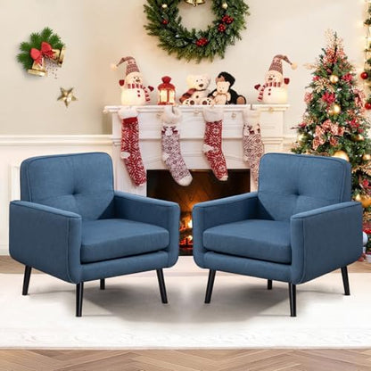 Vogue Furniture Direct Mid Century Accent Chair, PU Leather Modern Chair with Wooden Frame, Cozy Armchair Reading Chair with Comfy Back for Apartment, Living Room, Bedroom, Small Space, Corner, Brown — Blue / 1 (2)