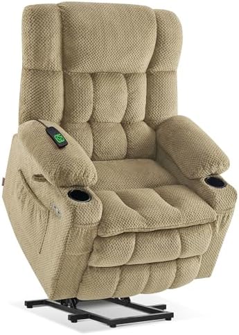 MCombo Dual Motor Power Lift Recliner Chair with Massage and Heat for Elderly People, Infinite Position, USB Ports, Cup Holders, Fabric 7890 (Medium, Dark Gray)