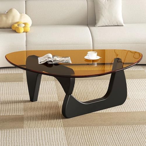 Modern Glass Coffee Table, Mid Century Small Coffee Table, Coffee Table for Living Room,Suitable for Bedroom Living Room Reception Office Tables (Walnut/Transparent, Small) — Black/Brown / Large 45 * 32.3 * 16in (2)