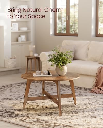 VASAGLE MAEZO Collection - Round Coffee Table, 31.5-Inch Center Table, Tapered Legs, Curved Transitions, Easy to Assemble, for Living Room, Honey Brown ULCT251KB01S