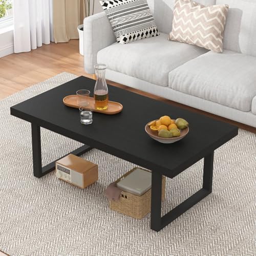 IBF Rustic Coffee Table, Industrial Simple Wooden Living Room Table, Modern Minimalist Farmhouse Rectangle Center Table, Wood and Metal Vintage Tea Coffee Table for Home Bedroom, Rustic Brown, 39 Inch