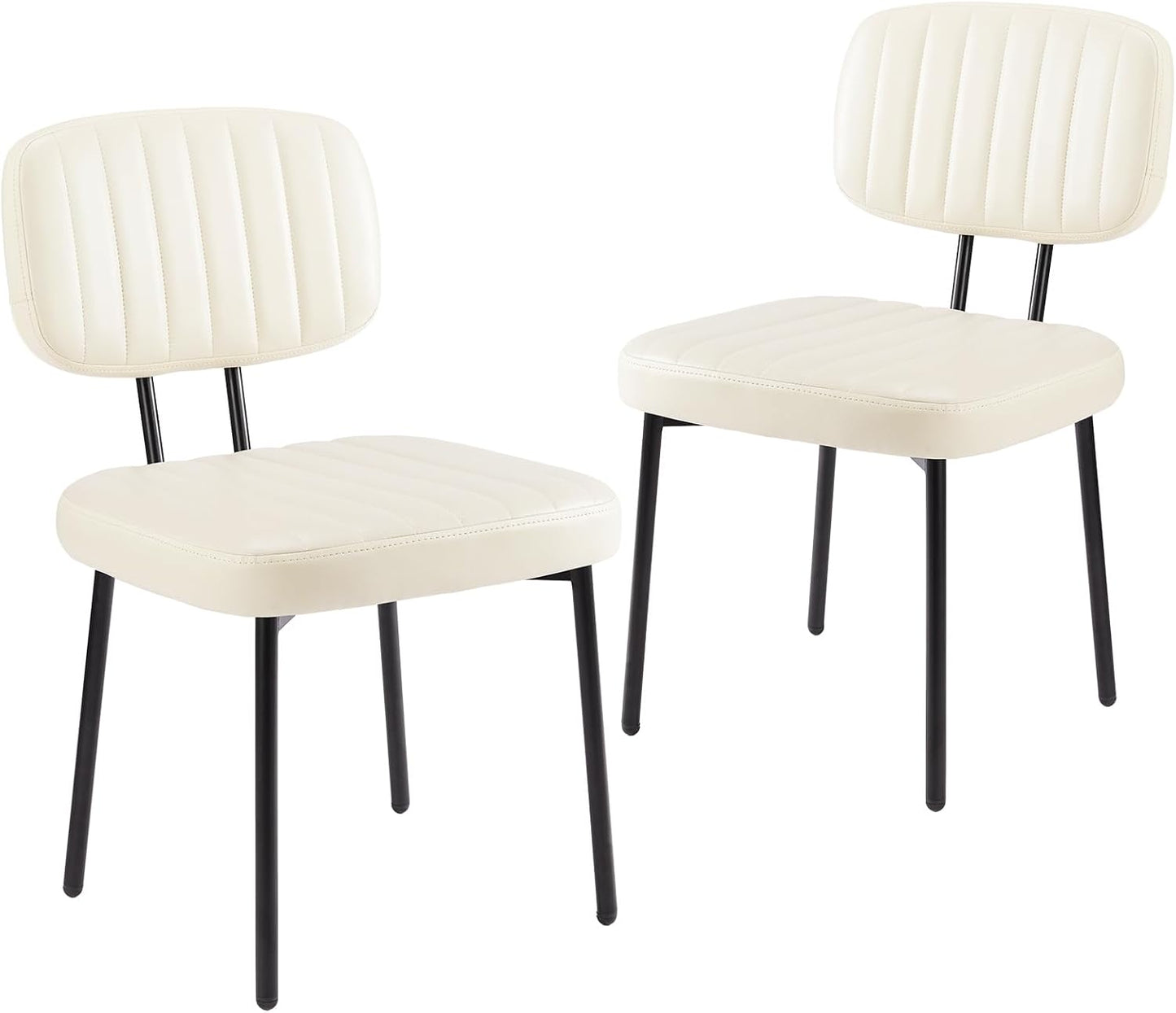 Sweetcrispy Dining Chairs Set of 2, Upholstered Mid Century Modern Kitchen Accent Chairs with Faux Leather Cushion Seat & Metal Legs for Home Office, Living Room-Beige White — Beige White / Set of 2 (8)