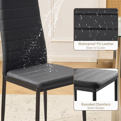 Karl home Dining Chairs Set of 4, PU Leather & High Back, Black | Black kitchen chairs with padded seats & foot cap protection for dining kitchen living room,300lbs capacity,space-saving