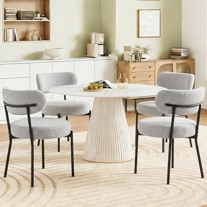 DUMOS Dining Chairs Set of 2, Mid Century Modern Chair Round Upholstered Curved Backrest, Kitchen Vanity Living Room Chairs with Black Metal Legs，Ivory White — Modern Grey / Set of 2 (2)
