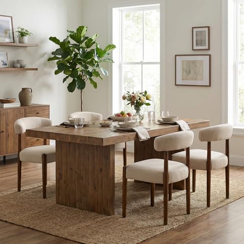 VKNOW Wooden Dining Chairs Set of 4, Modern Upholstered Dining Room Chairs with Walnut Wood Legs and Curved Backrest, Fabric Kitchen Chairs for Farmhouse/Living Room/Dining Room, Green