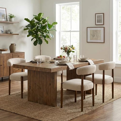VKNOW Wooden Dining Chairs Set of 4, Modern Upholstered Dining Room Chairs with Walnut Wood Legs and Curved Backrest, Fabric Kitchen Chairs for Farmhouse/Living Room/Dining Room, Green