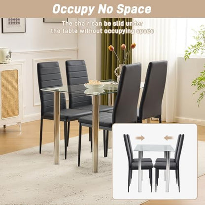 Karl home Dining Chairs Set of 4, PU Leather & High Back, Black | Black kitchen chairs with padded seats & foot cap protection for dining kitchen living room,300lbs capacity,space-saving