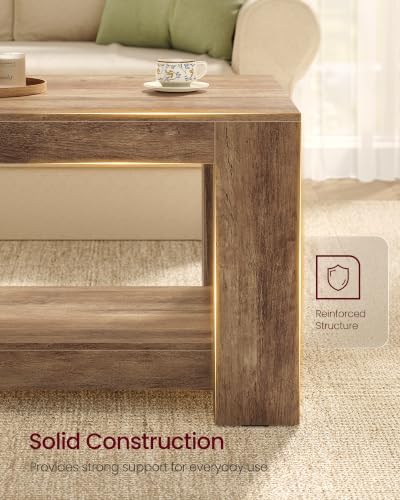 VASAGLE Coffee Table, 2-Tier Center Table with Rustic Charm and Clean Lines, Farmhouse Style, for Living Room, 21.7 x 39.4 x 17.7 in, Honey Brown, Koni Collection ULCT270K101