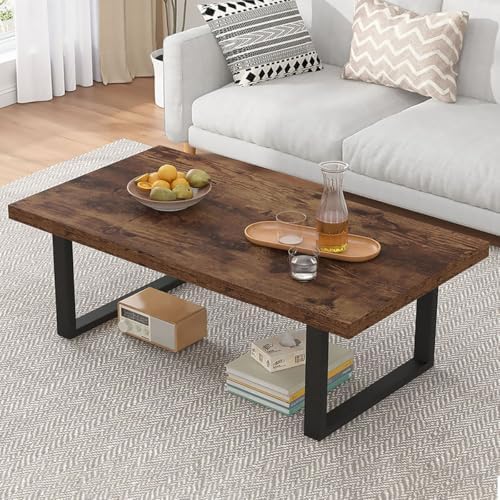 IBF Rustic Coffee Table, Industrial Simple Wooden Living Room Table, Modern Minimalist Farmhouse Rectangle Center Table, Wood and Metal Vintage Tea Coffee Table for Home Bedroom, Rustic Brown, 39 Inch — Rustic Brown / 39 inch (8)