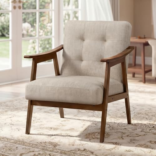VASAGLE Accent Chair, PU Leather Armchair, Button Tufted Living Room Chair, Thick Cushion, Mid Century Modern Lounge Seating for Bedroom, Reading Nook, Home Office, Brown ULYY200KZ02S — Beige / 29.5"D x 24.6"W x 28.7"H (2)