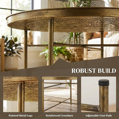 HOMCOM 24" Round Coffee Table with Hammered Tray Top, Vintage Metal Center Table for Living Room, Bedroom, Side Table, Gold