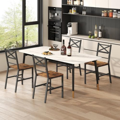 MAHANCRIS Dining Chair Set of 2, Rustic Wooden Kitchen Chairs with Backrest, Farmhouse Dining Chairs for Kitchen, Industrial Style Chair with Metal Frame, Easy Assembly, Rustic Brown TBHR1001