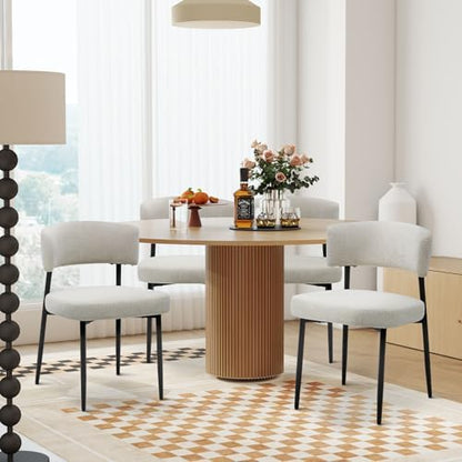 DUMOS Dining Chairs Set of 2, Mid Century Modern Chair Round Upholstered Curved Backrest, Kitchen Vanity Living Room Chairs with Black Metal Legs，Ivory White — Beige / Set of 4 (2)