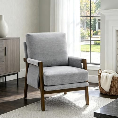 RNKSFX Cream Accent Chair for Bedroom & Living Room, Mid Century Modern Accent Arm Chair, Upholstered Anthropologie Accent Chair with Solid Wood Frame, Fabric
