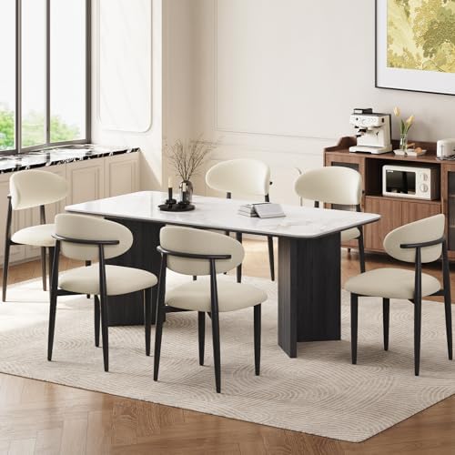 Dining Chairs Set of 4, Modern Fabric Upholstered Dining Room Chair MetalKitchen Chairs, Farmhouse Dinner Chair for Kitchen Dining Room, Beige — Beige Seat Surface/Black Metal Legs / 2 (2)