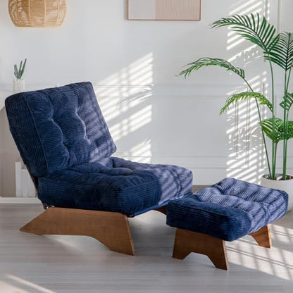 MAXYOYO Accent Chair with Ottoman Adjustable Backrest, Tufted Living Room Chair Upholstered Lounge Chair with Footrest Set, Modern Chair Cozy Reclining Chair for Reading Room, Green — Corded-navy / Large (2)