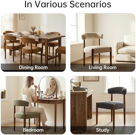 VKNOW Wooden Dining Chairs Set of 4, Modern Upholstered Dining Room Chairs with Walnut Wood Legs and Curved Backrest, Fabric Kitchen Chairs for Farmhouse/Living Room/Dining Room, Green