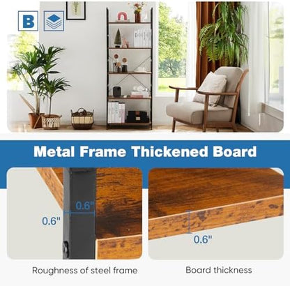 DUMOS 5 Tiers Bookshelf, Classical Modern Book Shelf, Tall Display Shelves in Living Room/Home/Office, Storage Organizer for CDs/Books/Movies, Rustic Brown | Tall Display Shelves in Living Room/Home/Office, Storage Organizer for CDs/Books/Movies, Rustic B