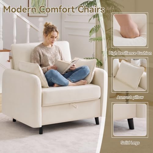 41" Oversized Accent Chair with Storage, Single Sofa for Living Room Beige | Modern Accent Chairs with Storage, Deep Seat Armchair Upholstered Comfy Reading Chair for Living Room, Bedroom, Chenille