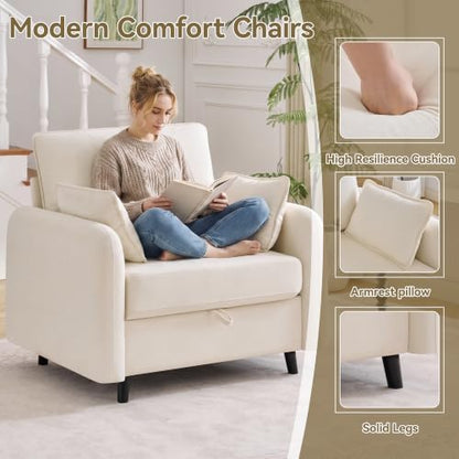 41" Oversized Accent Chair with Storage, Single Sofa for Living Room Beige | Modern Accent Chairs with Storage, Deep Seat Armchair Upholstered Comfy Reading Chair for Living Room, Bedroom, Chenille