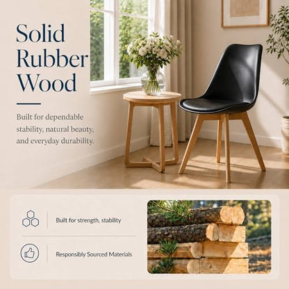 Dining Chairs Set of 4, Modern Upholstered Dining Room Chairs with PU Leather Padded Seat, Armless Kitchen Chairs with Curved Backrest and Solid Wood Legs for Dining Room, Kitchen, Apartment, Black