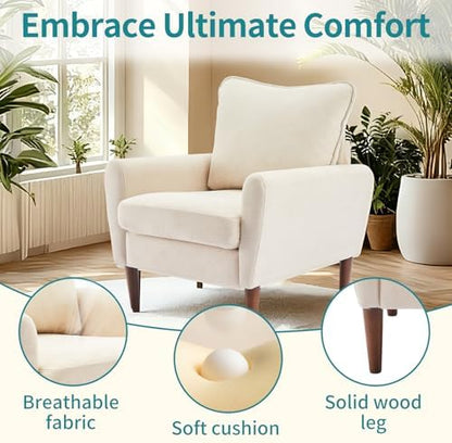 OLIXIS Comfy Accent Chair for Living Room Bedroom and Waiting Room, Upholstered Mid-Century Reading Chair with Pillow and Solid Wood Legs, Wide Singe Modern Lounge Sofa Beige, 2 Pack
