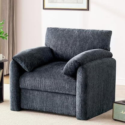 Howjoe Chenille Oversized Armchair, 38.6" Wide Accent Chairs for Living Room & Bedroom Modern Lounge Chair, Upholstered Mid-Century Reading Chair, Comfy Living Room Chair, Single Sofa Chair, Beige