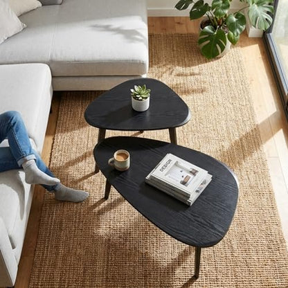 Nesting Coffee Table Set of 2-Mid Century Modern Coffee Table | Guitar Pick Stacking Tables with Solid Wood Legs,Small Coffee Tables for Small spaces,Living Room,Balcony