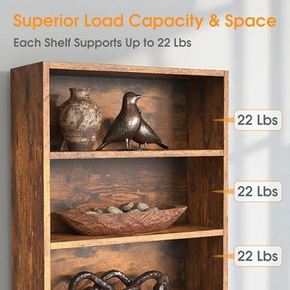 Sweetcrispy 5 Shelf Bookcase Open Display Bookshelf Storage Organizer | 53 Inches Tall Book Shelf Floor Standing Corner Unit, Living Room, Home Office, Kitchen, Bedroom, Rustic Brown Wood