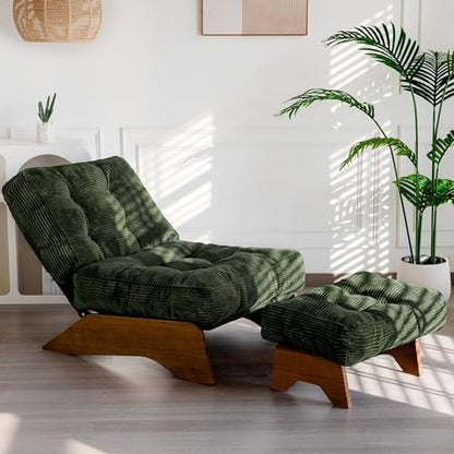 MAXYOYO Accent Chair with Ottoman Adjustable Backrest, Tufted Living Room Chair Upholstered Lounge Chair with Footrest Set, Modern Chair Cozy Reclining Chair for Reading Room, Green — Corded-green / Large (9)