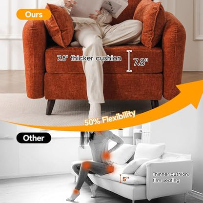 Rexulqo Oversized Accent Chair with All Seats Storage,Comfy Living Room Chairs with 2 Throw Pillow,Upholstered Mid-Century Armchair,24.5'' Deep Seat,Reading Chair for Bedroom,Office,Chenille,Orange