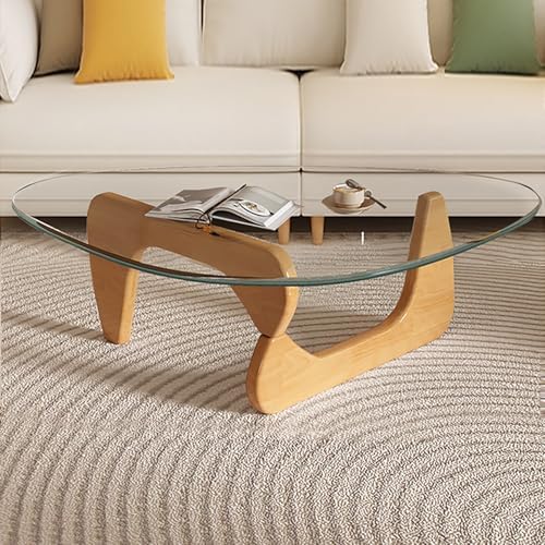 Modern Glass Coffee Table, Mid Century Small Coffee Table, Coffee Table for Living Room,Suitable for Bedroom Living Room Reception Office Tables (Walnut/Transparent, Small)