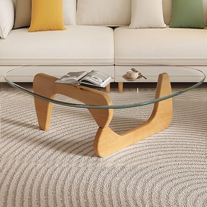 Modern Glass Coffee Table, Mid Century Small Coffee Table, Coffee Table for Living Room,Suitable for Bedroom Living Room Reception Office Tables (Walnut/Transparent, Small)
