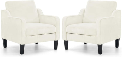 VINGLI Accent Chair for Living Room Chairs Light Brown Reading Chair for Bedroom Scooped Arm Chair Mid Century Modern Accent Chairs Upholstered Comfy Chair for Apartment, Waiting Room — 2 / Cream White Chenille
