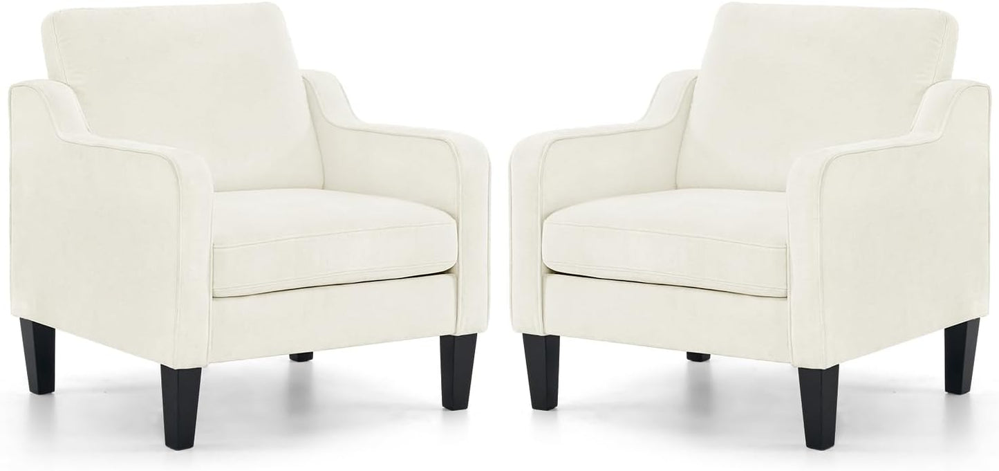 VINGLI Modern Accent Chairs Set of 2, Beige Living Room Chairs Comfy Armchair for Bedroom, Upholstered Sofa Chair Reading Chair for Small Spaces, Apartment, Waiting Room — 2 / Cream White Chenille