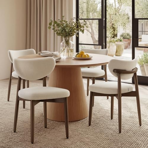 VASAGLE Wooden Dining Chairs Set of 2, Upholstered Kitchen Chairs with Solid Wood Legs, Ergonomic Curved Backrest, Built-in Handle, Mid Century Modern, for Kitchen Dining Vanity, Sage Green